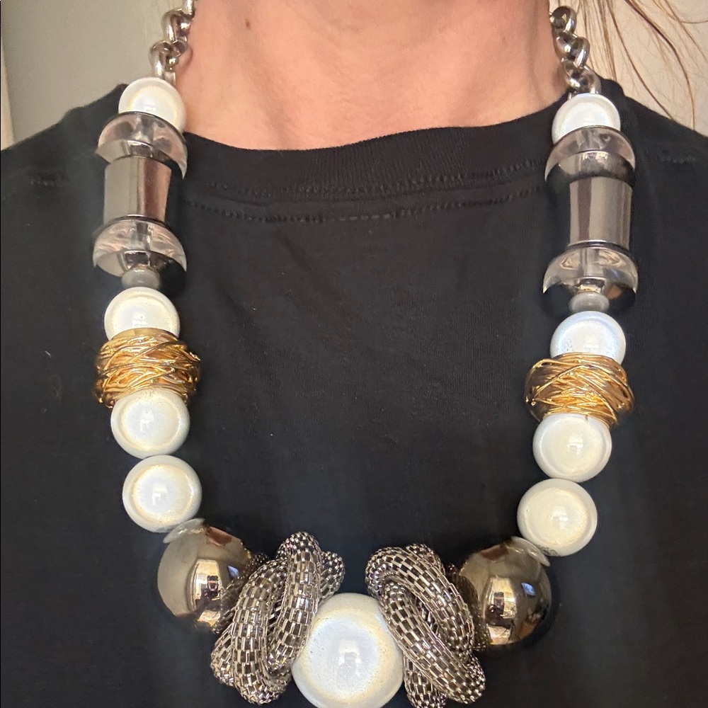 Armani Exchange White, Gold & Silver Bold Beaded Necklace